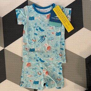 Coco Moon Light Blue Ocean Print Snug Fit Pajama Set